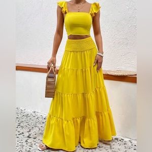 Yellow two piece skirt set